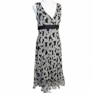 Vintage Dressbarn silk black & white butterfly bias slinky slip dress womens 8
